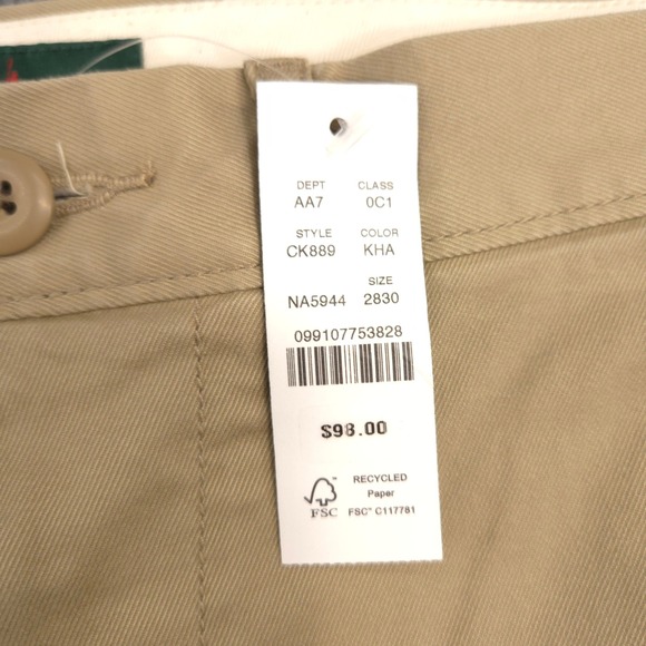 J Crew Pants Mens 28X30 Khaki Chino Slim Fit Tapered Stretch Twill Preppy NEW - Picture 9 of 9
